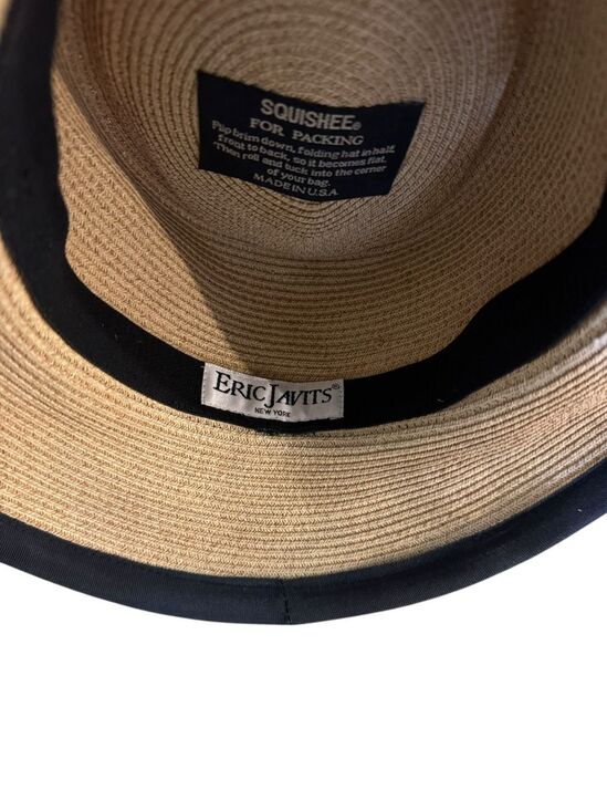 Eric Javits Squishee Packable Fedora Straw Hat Beige Black Bow Vacation main image 4